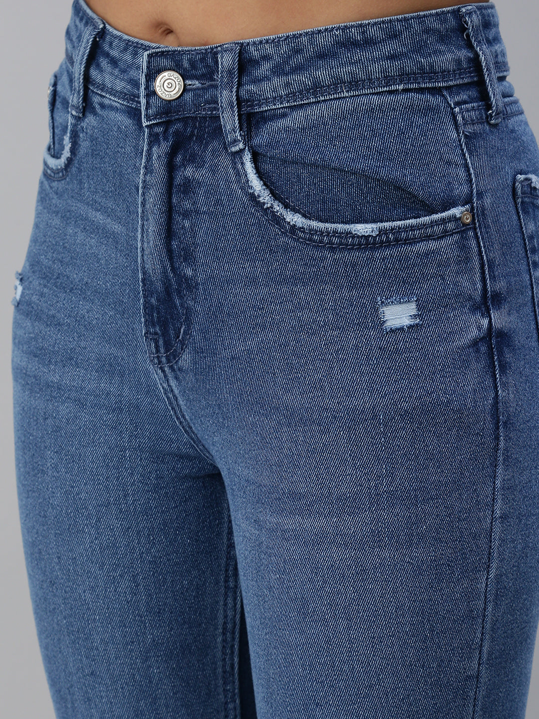 Women's Blue Solid Denim Slim Jeans