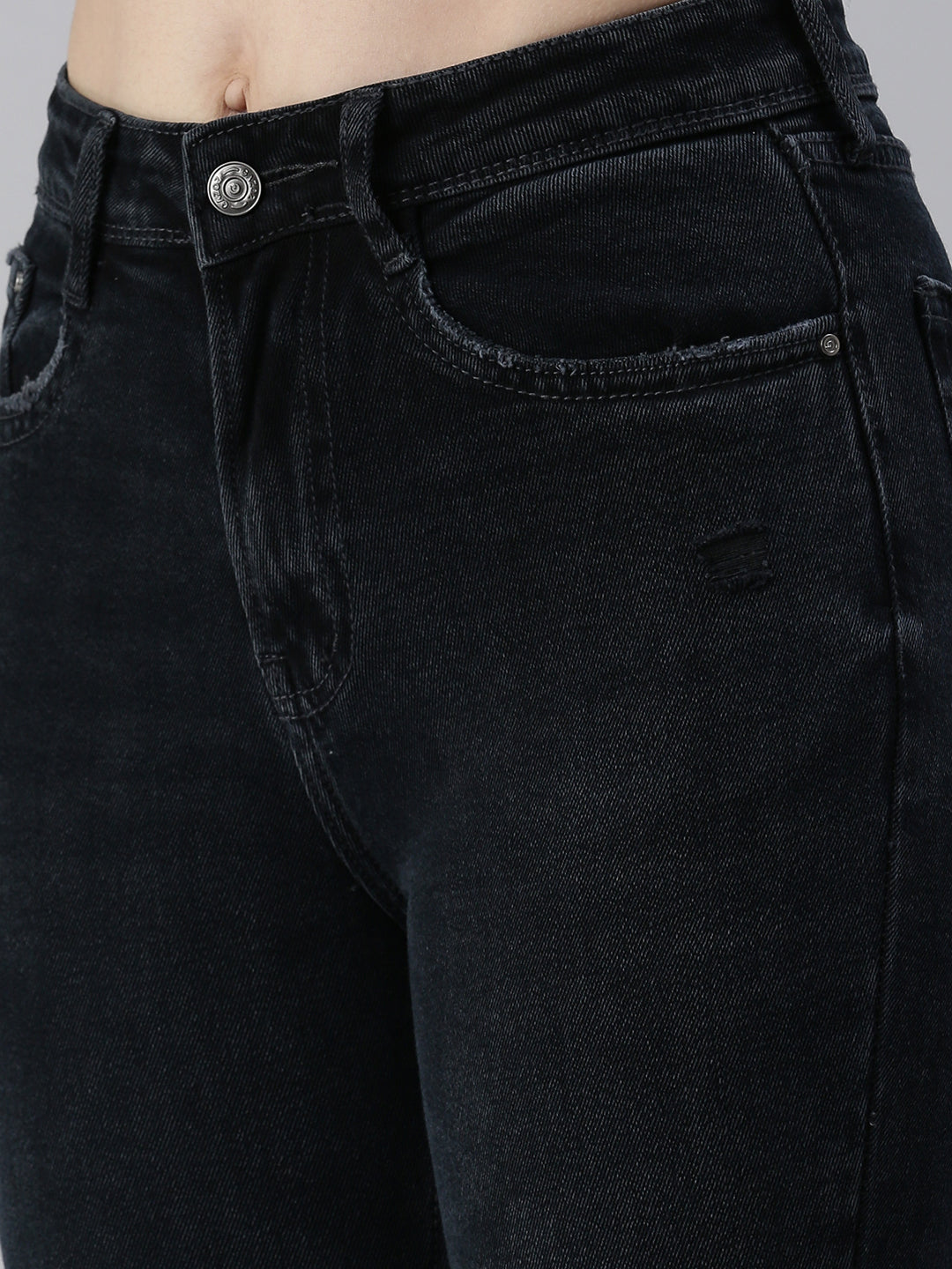 Women's Charcoal Solid Denim Slim Jeans