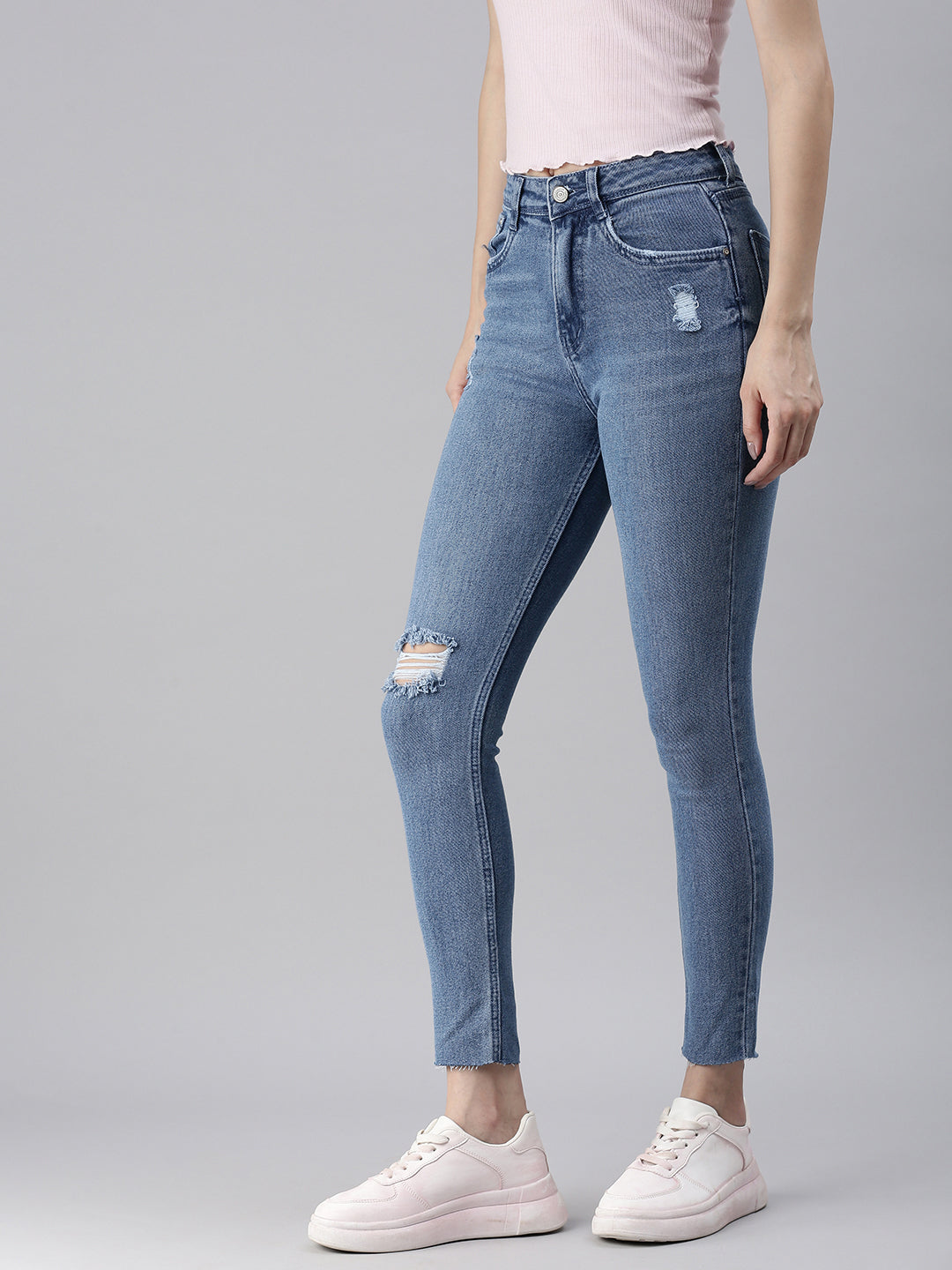 Women's Blue Solid Denim Skinny Jeans