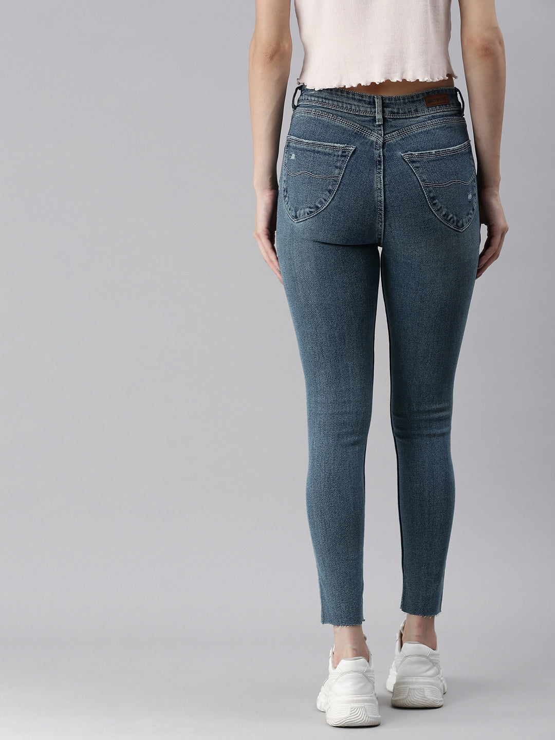 Women's Blue Solid Denim Skinny Jeans