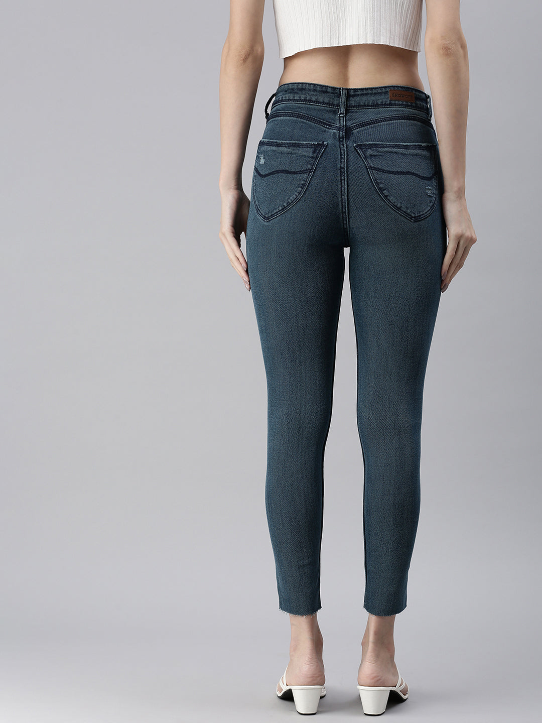 Women's Blue Solid Denim Skinny Jeans