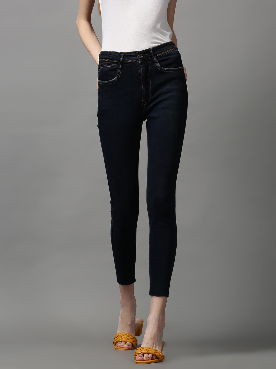 Women's Navy Blue Solid Skinny Fit Denim Jeans