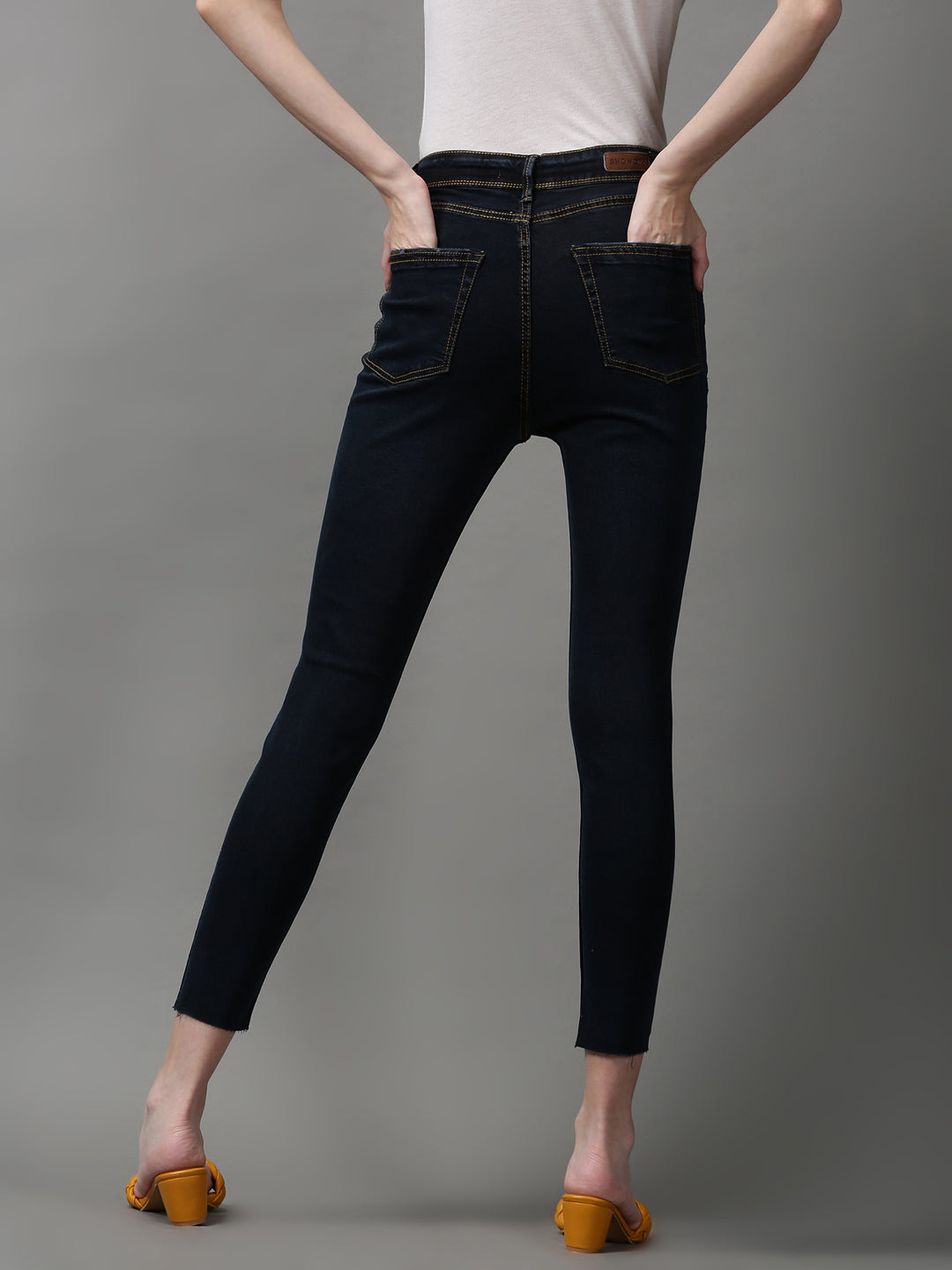 Women's Navy Blue Solid Skinny Fit Denim Jeans