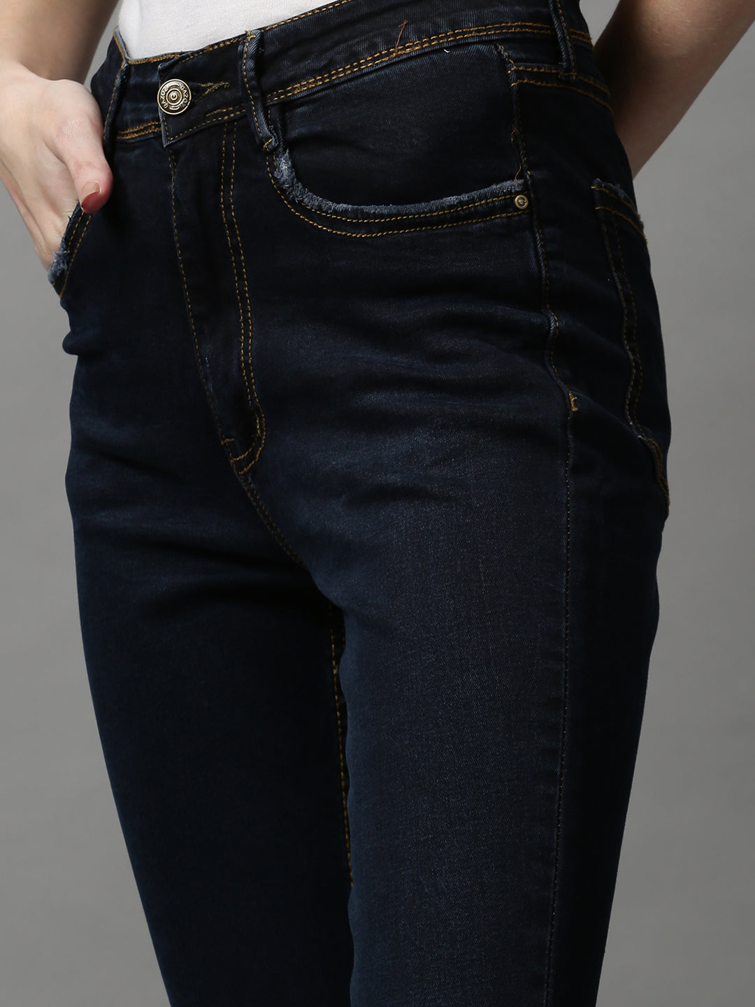 Women's Navy Blue Solid Skinny Fit Denim Jeans