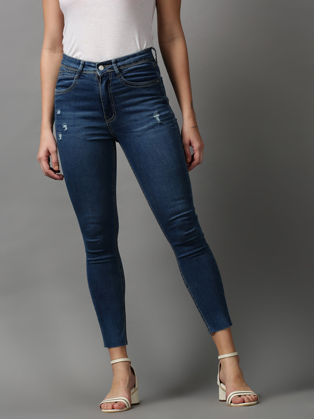 Women's Blue Solid Skinny Fit Denim Jeans