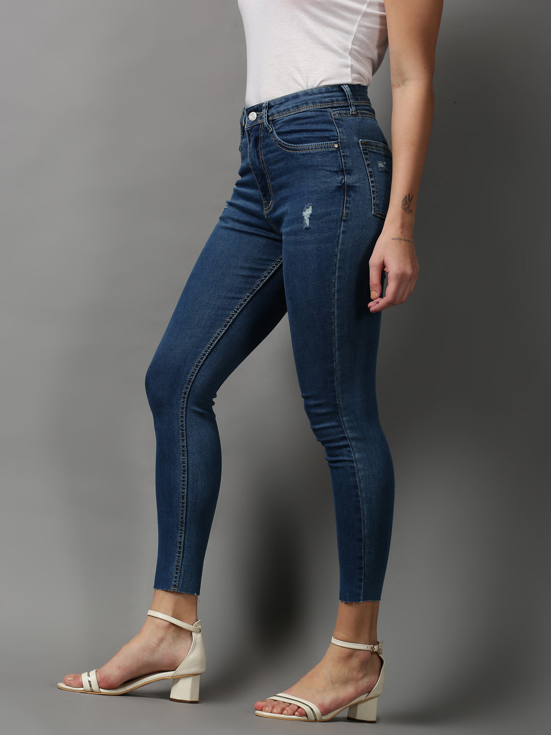 Women's Blue Solid Skinny Fit Denim Jeans