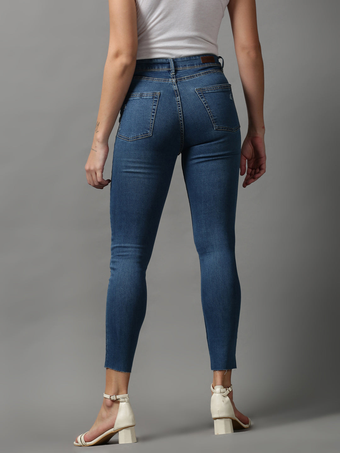 Women's Blue Solid Skinny Fit Denim Jeans