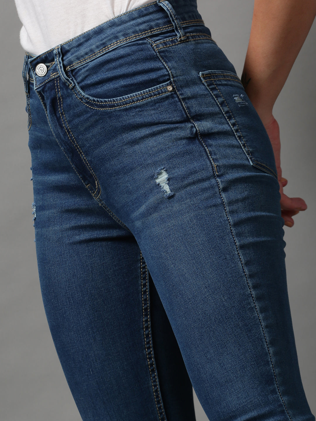 Women's Blue Solid Skinny Fit Denim Jeans