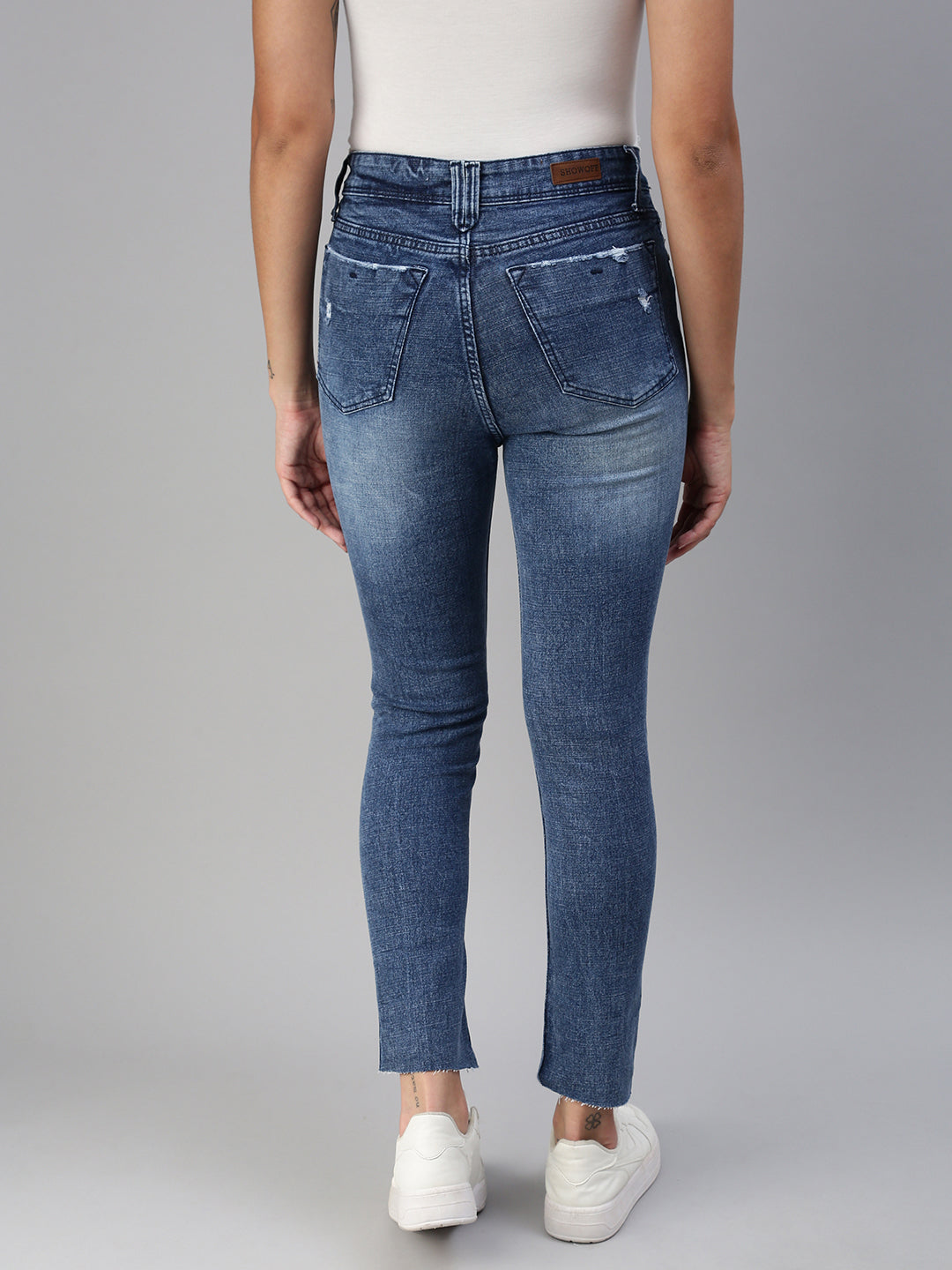 Women's Navy Blue Solid Denim Slim Jeans