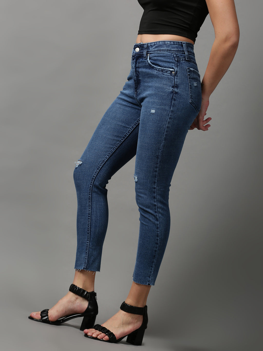 Women's Blue Solid Slim Fit Denim Jeans