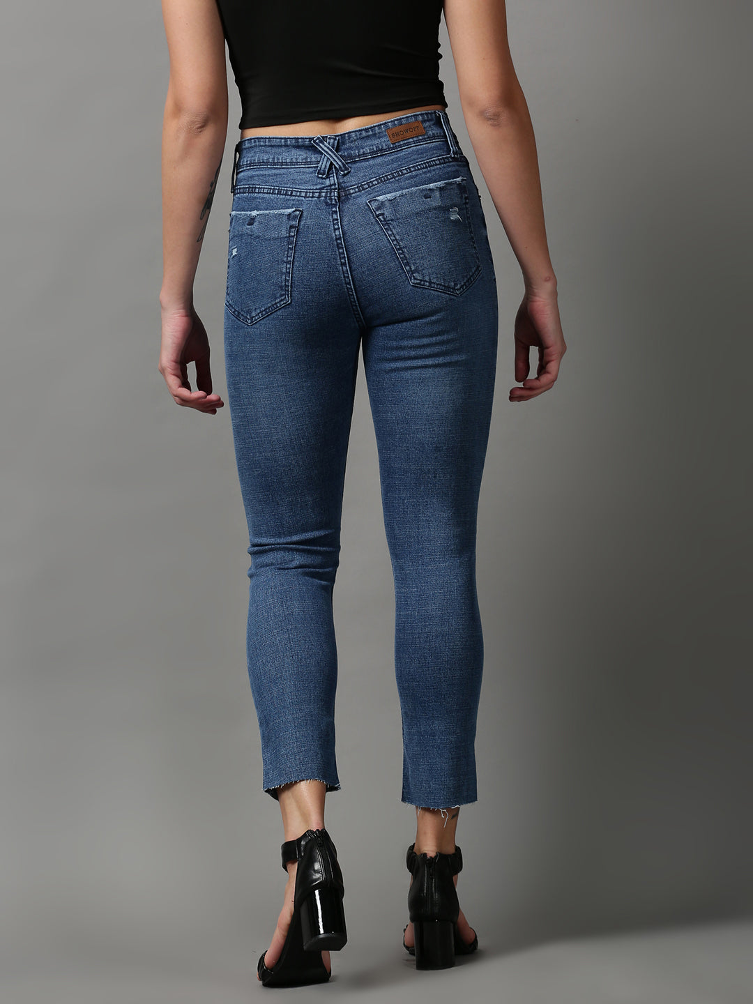 Women's Blue Solid Slim Fit Denim Jeans