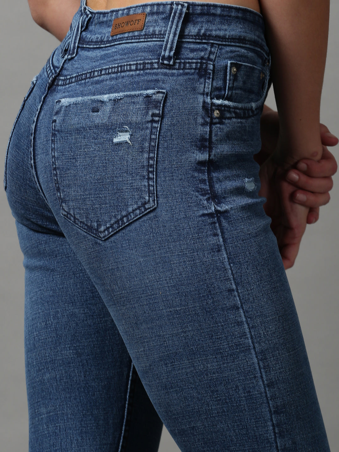 Women's Blue Solid Slim Fit Denim Jeans