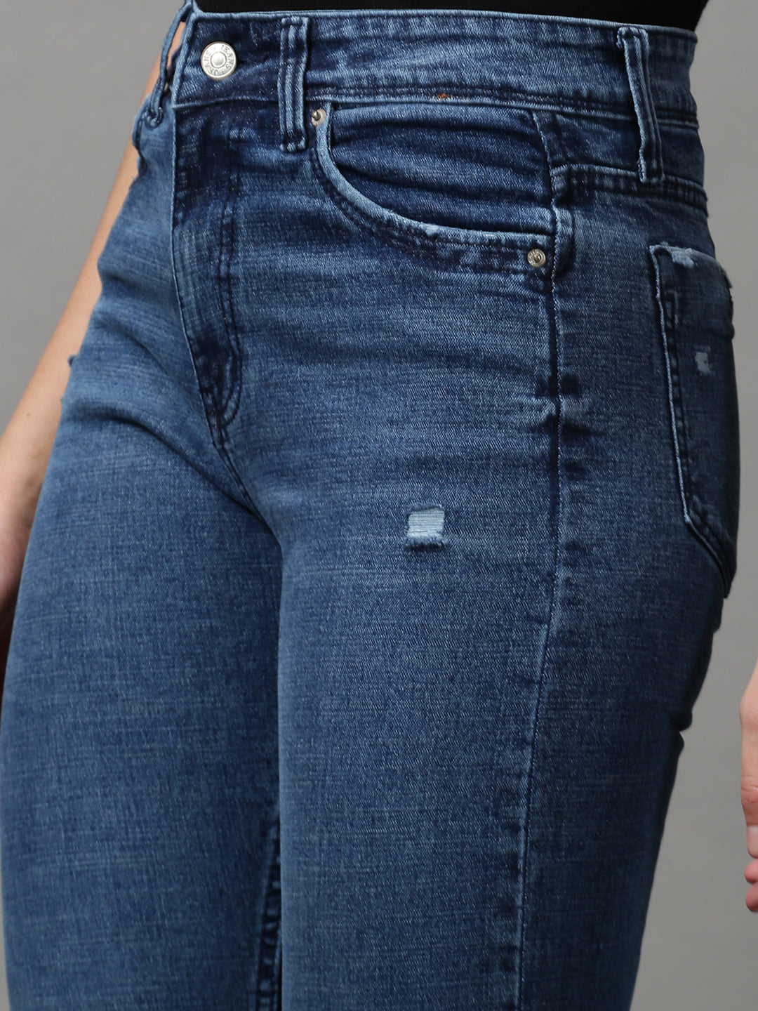 Women's Blue Solid Slim Fit Denim Jeans