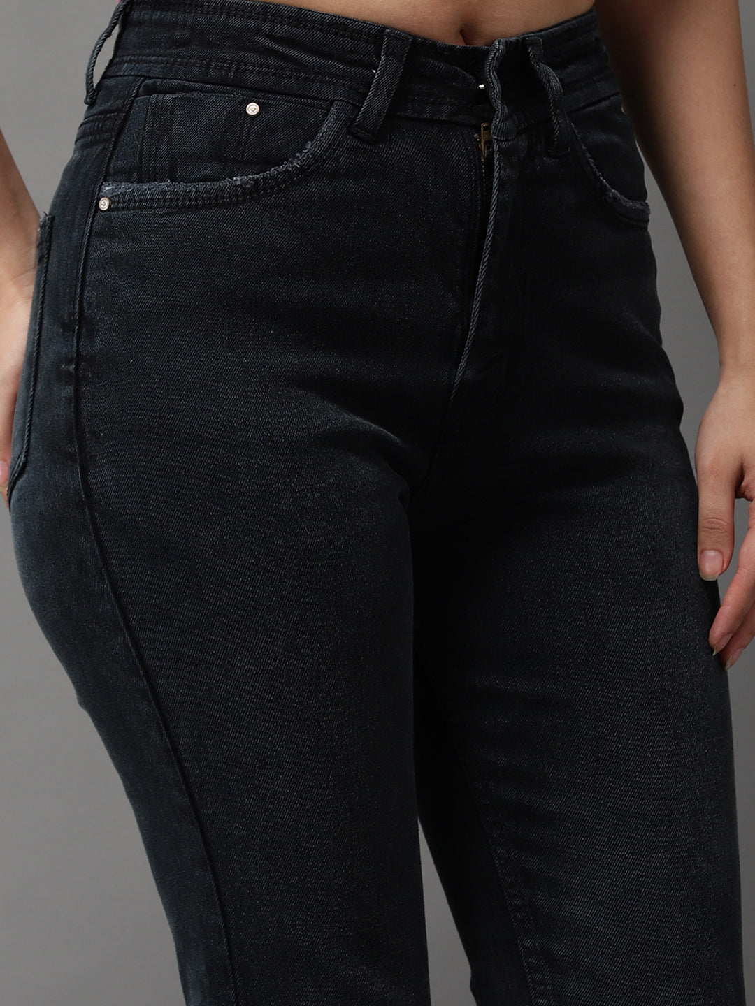 Women's Charcoal Solid Slim Fit Denim Jeans