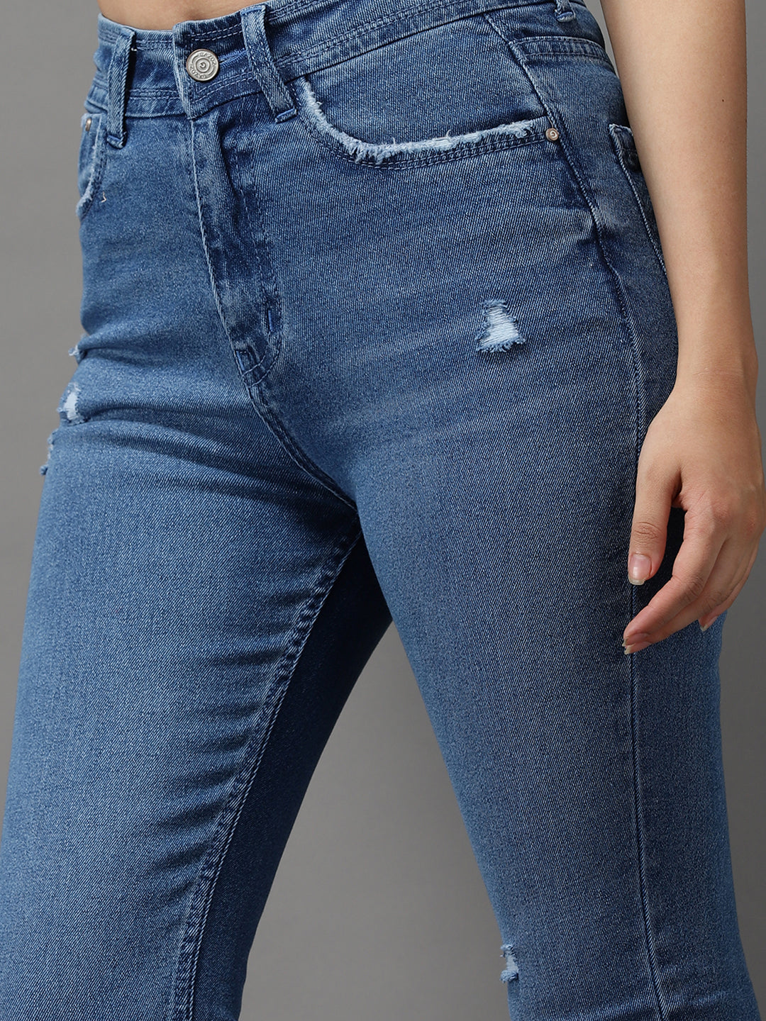 Women's Blue Solid Slim Fit Denim Jeans