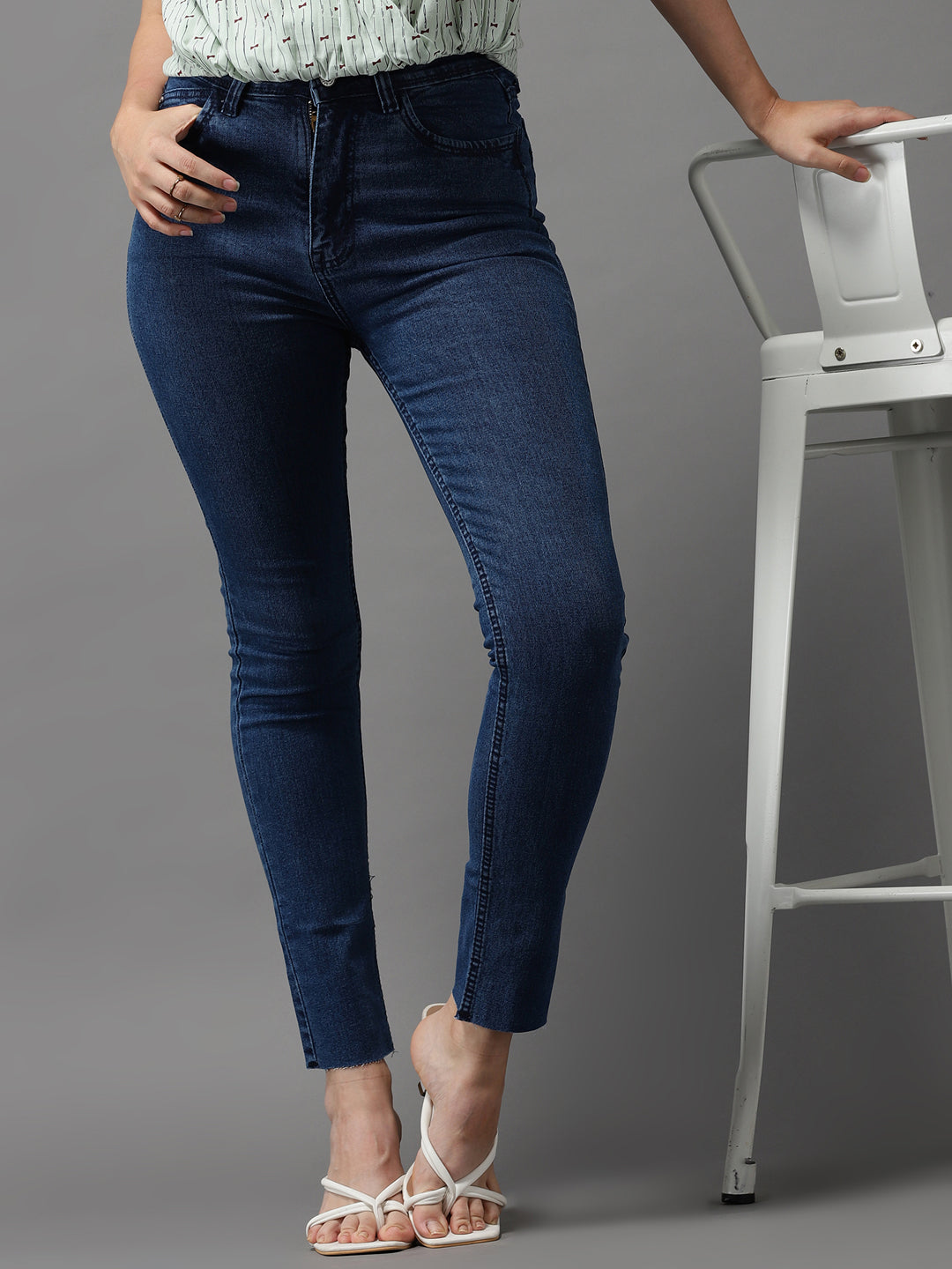 Women's Blue Solid Skinny Fit Denim Jeans