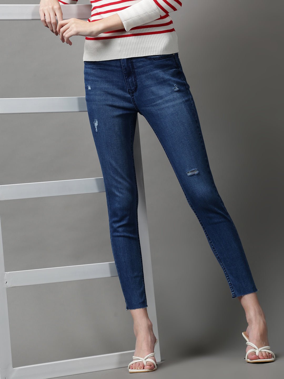 Women's Blue Solid Skinny Fit Denim Jeans