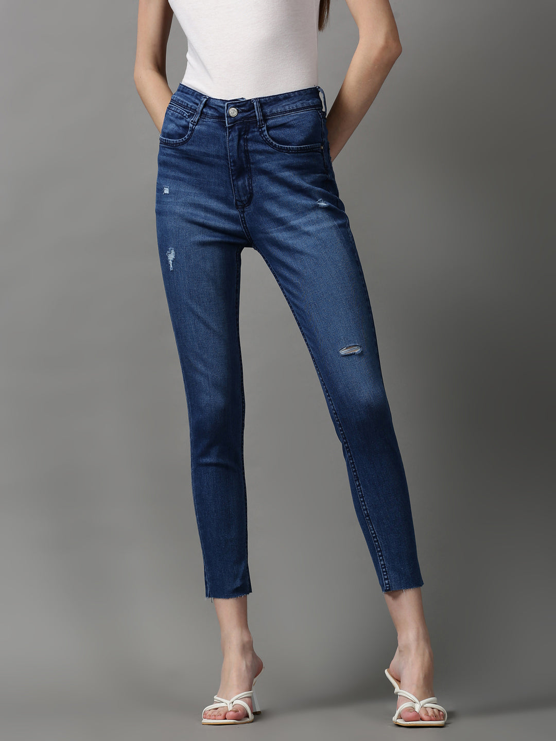 Women's Blue Solid Skinny Fit Denim Jeans