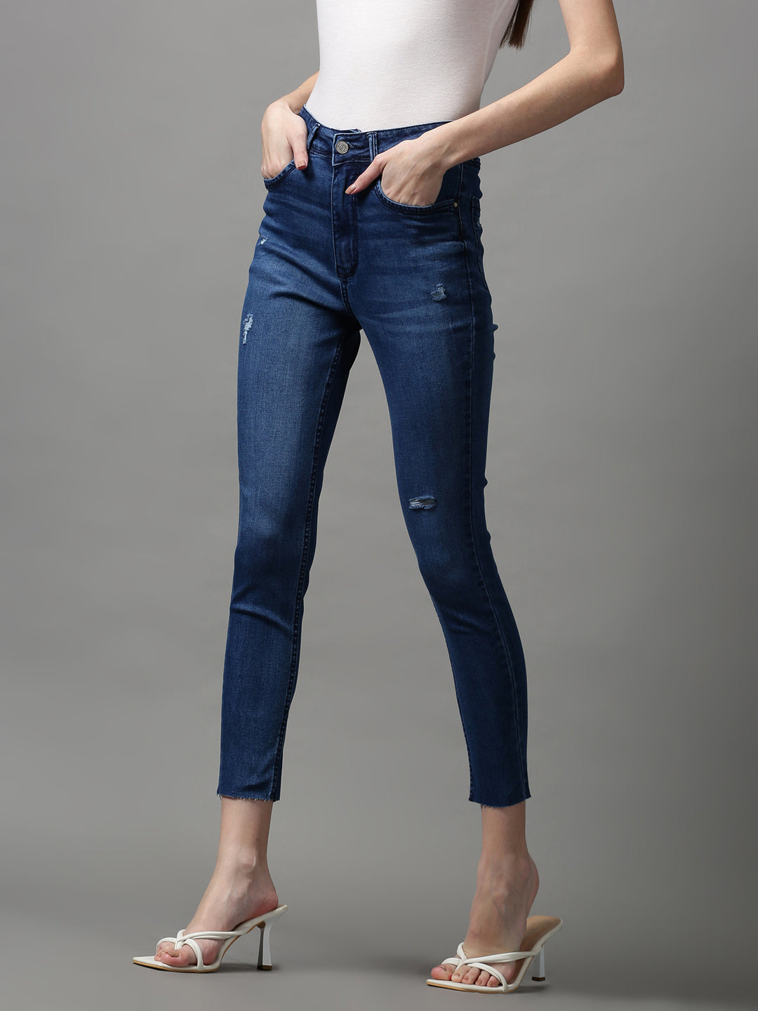 Women's Blue Solid Skinny Fit Denim Jeans