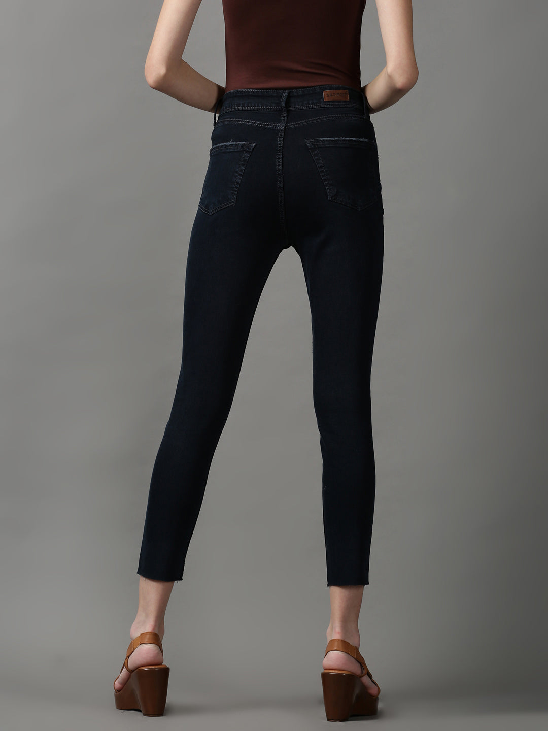 Women's Navy Blue Solid Skinny Fit Denim Jeans