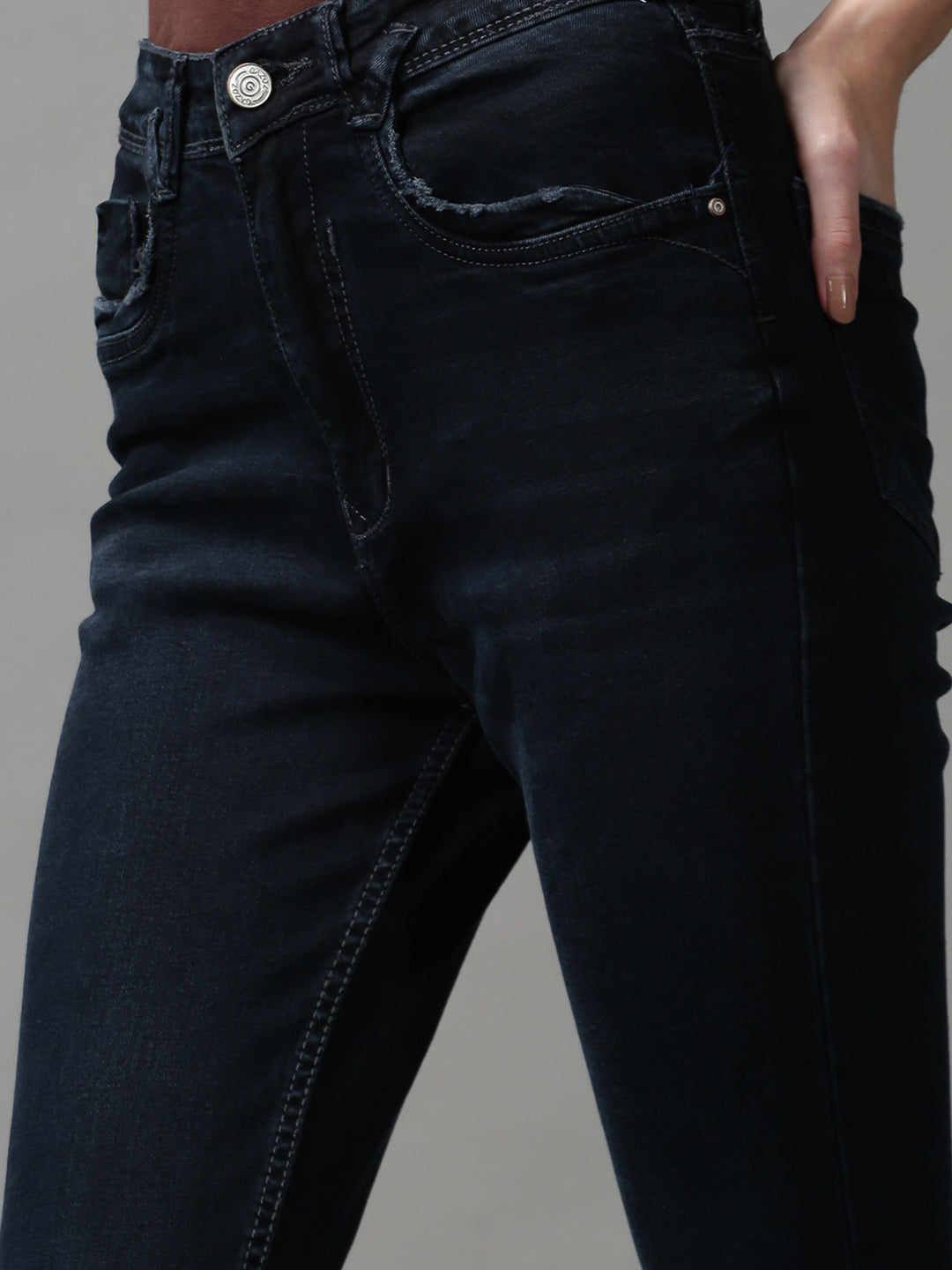 Women's Navy Blue Solid Skinny Fit Denim Jeans