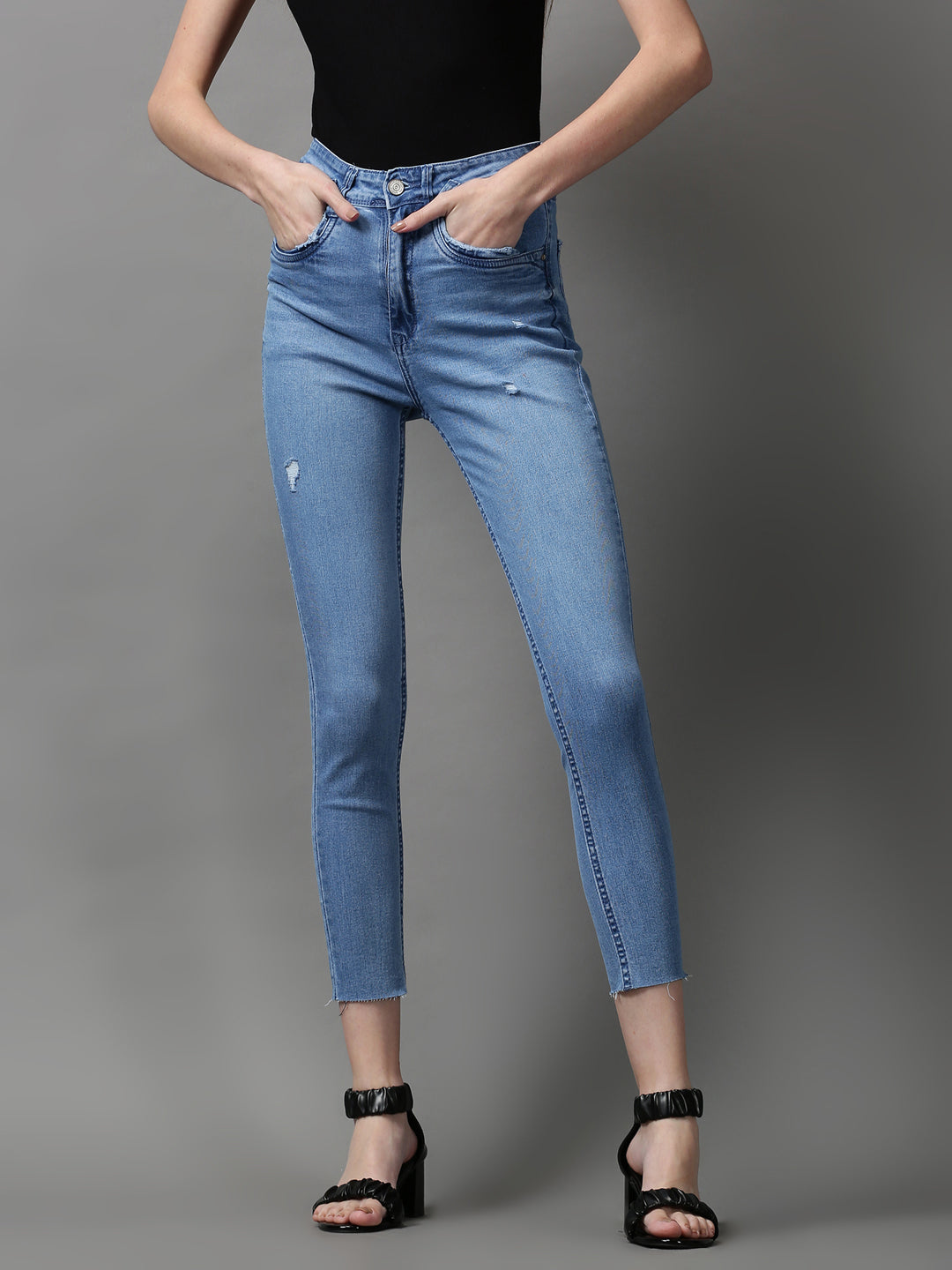 Women's Blue Solid Skinny Fit Denim Jeans