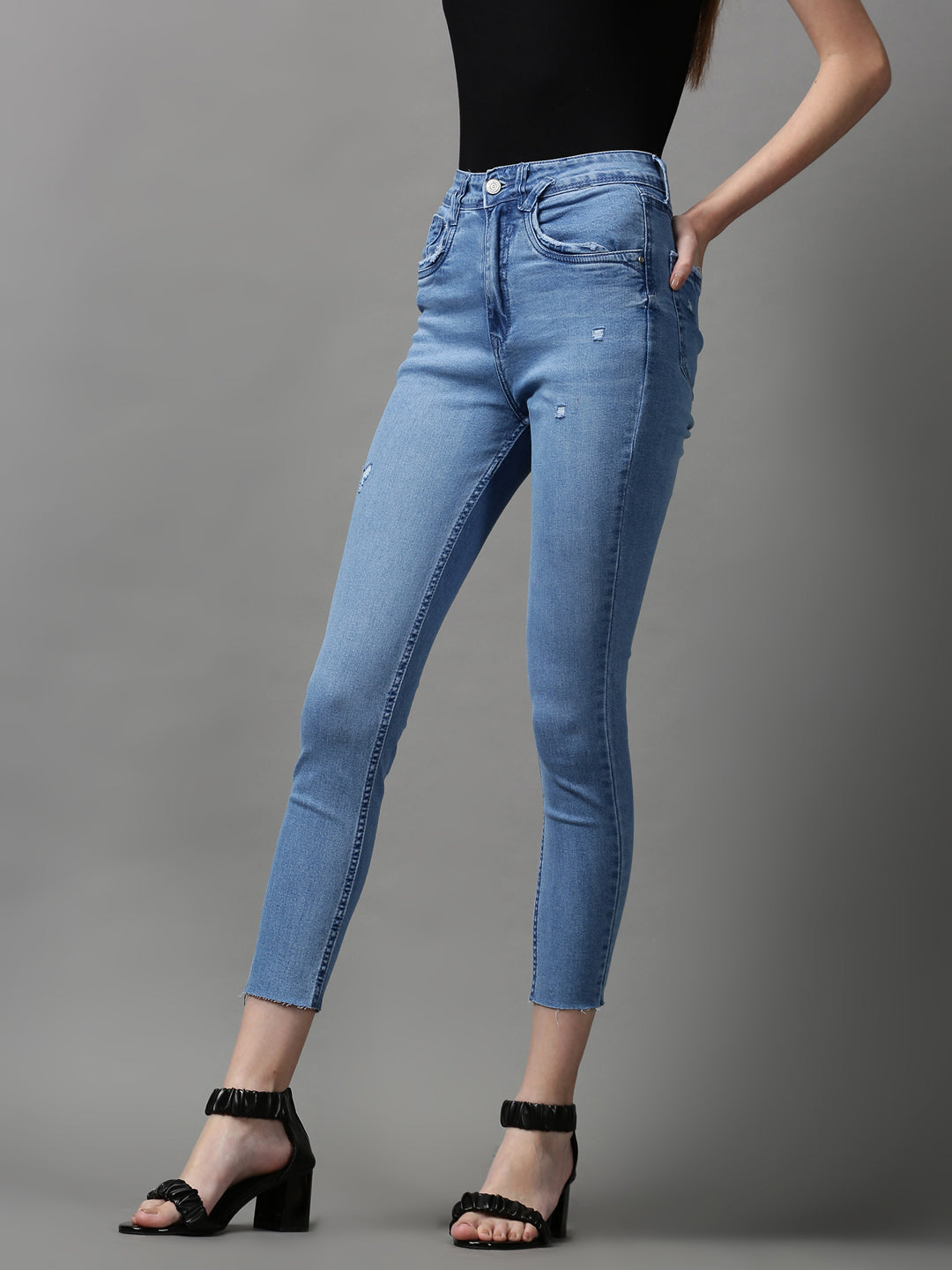 Women's Blue Solid Skinny Fit Denim Jeans