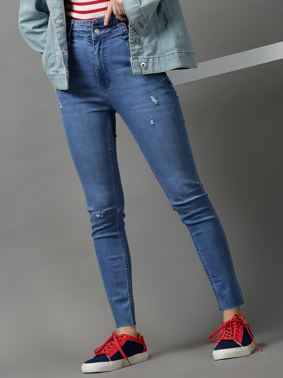 Women's Blue Solid Skinny Fit Denim Jeans