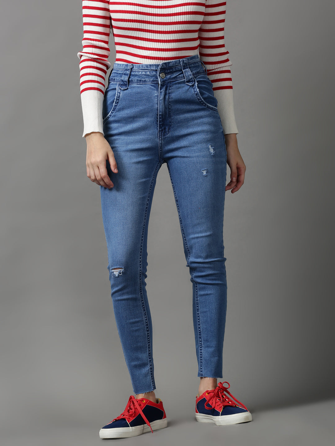 Women's Blue Solid Skinny Fit Denim Jeans