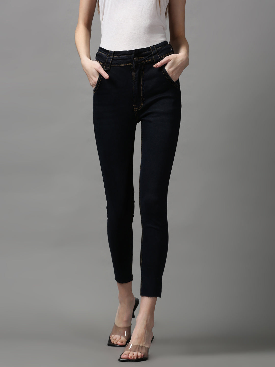 Women's Navy Blue Solid Skinny Fit Denim Jeans