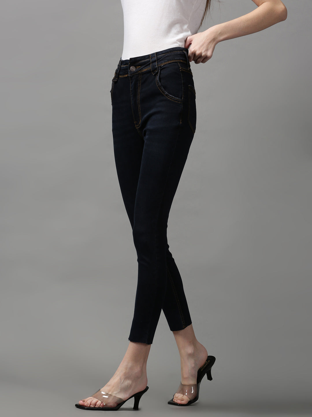 Women's Navy Blue Solid Skinny Fit Denim Jeans