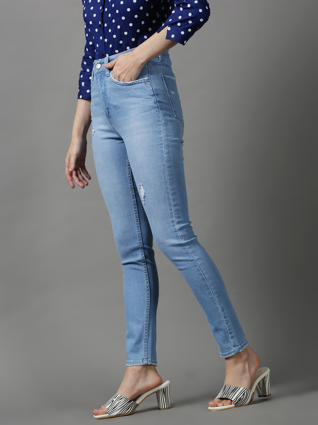 Women's Blue Solid Slim Fit Denim Jeans