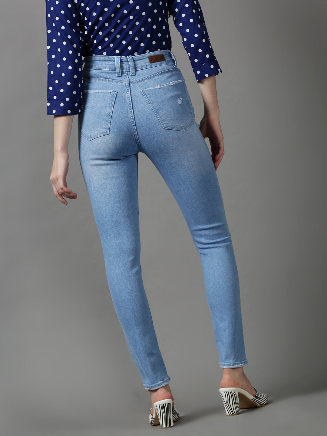 Women's Blue Solid Slim Fit Denim Jeans