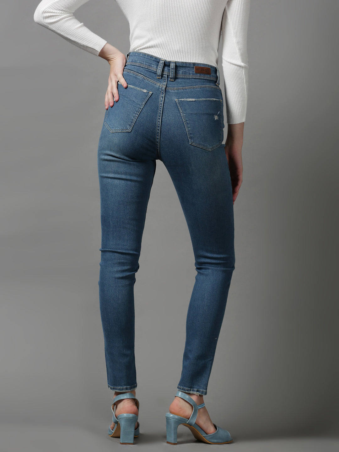 Women's Blue Solid Slim Fit Denim Jeans