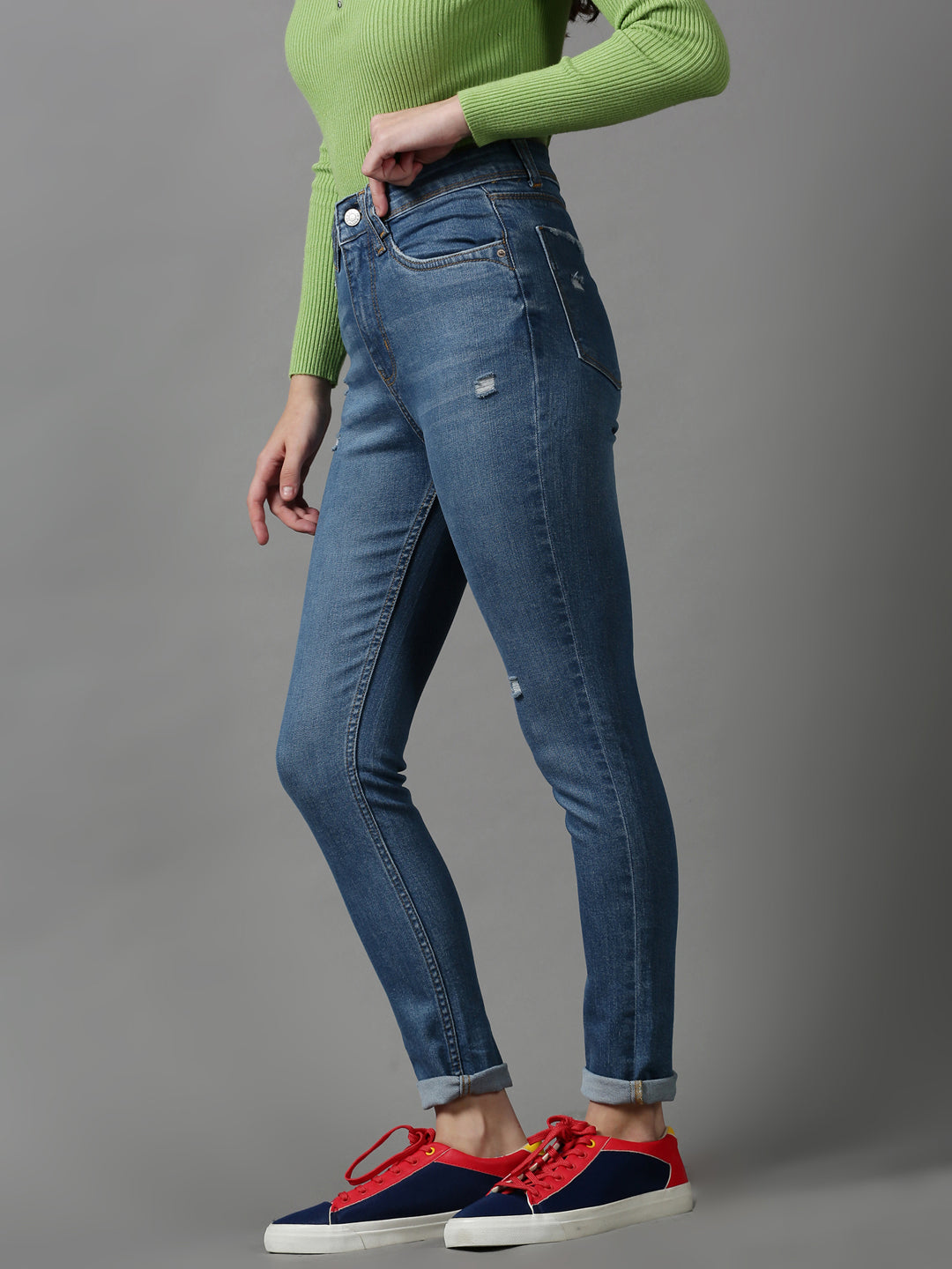 Women's Blue Solid Slim Fit Denim Jeans