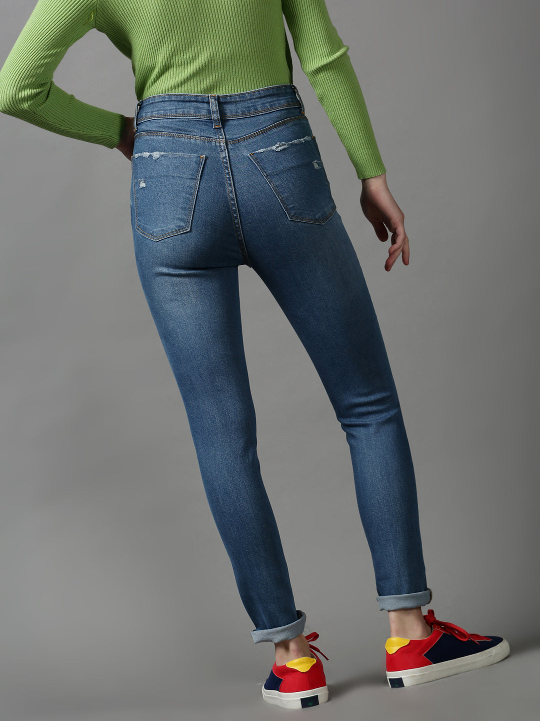 Women's Blue Solid Slim Fit Denim Jeans