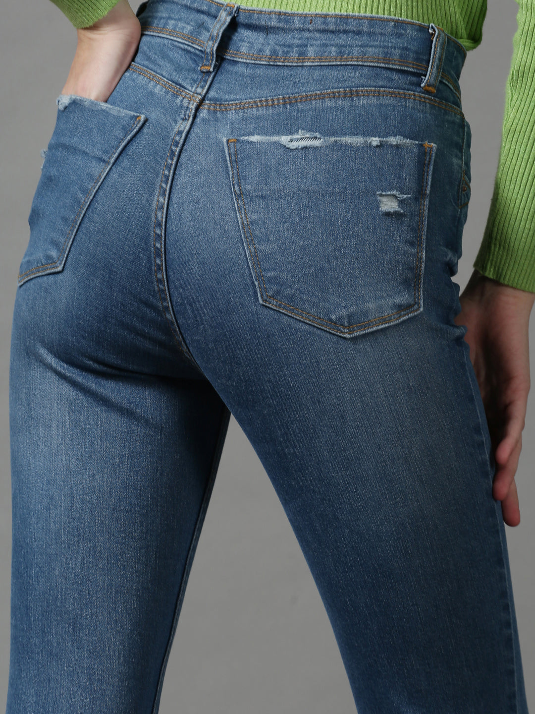 Women's Blue Solid Slim Fit Denim Jeans