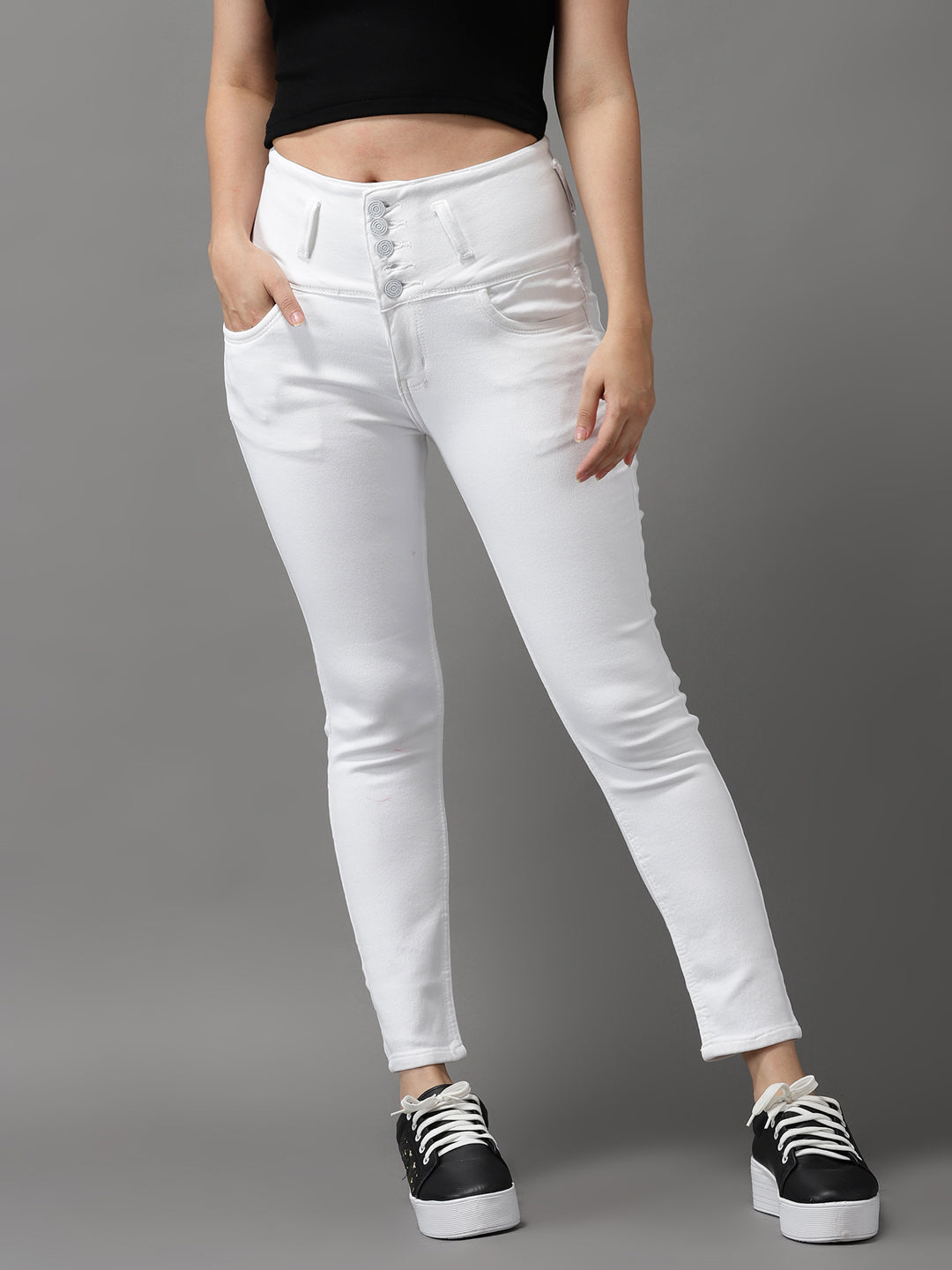 Women's White Jean Slim Fit High-Rise Stretchable Jeans