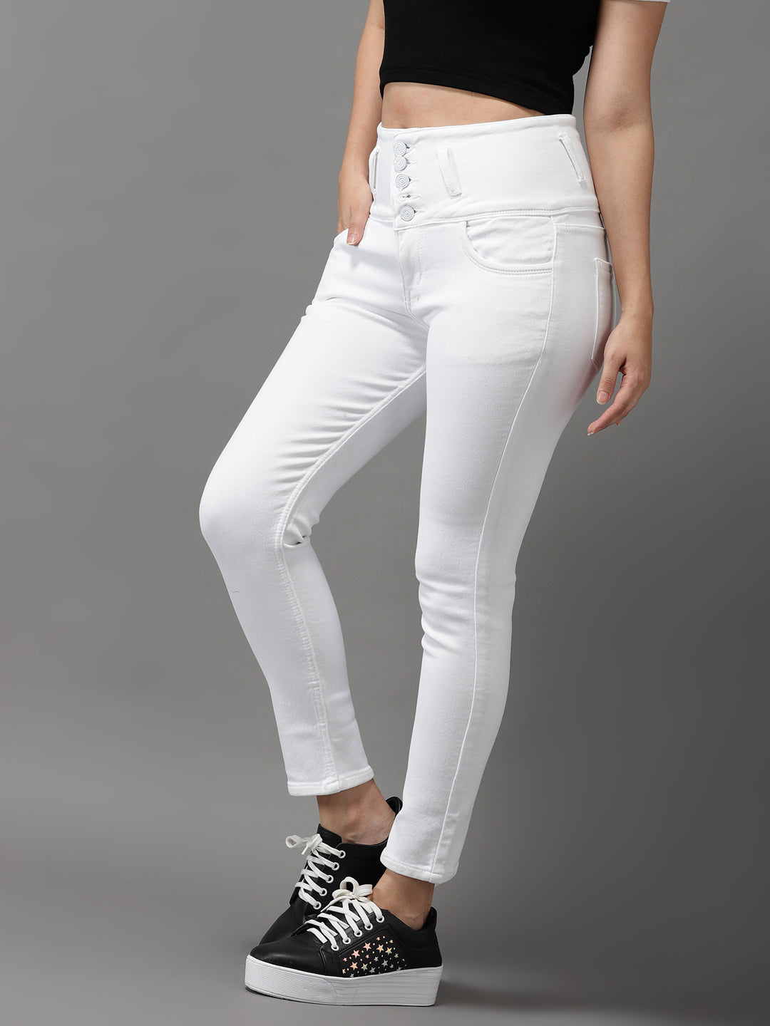 Women's White Jean Slim Fit High-Rise Stretchable Jeans