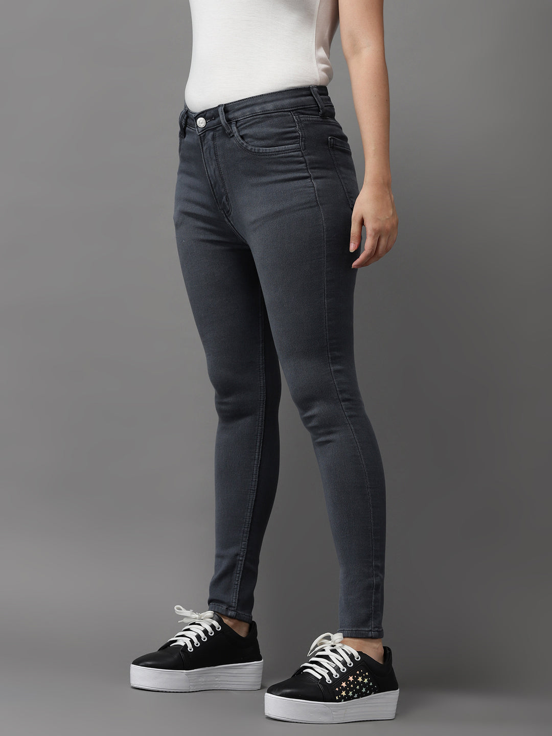 Women's Grey Jean Skinny Fit High-Rise Stretchable Jeans