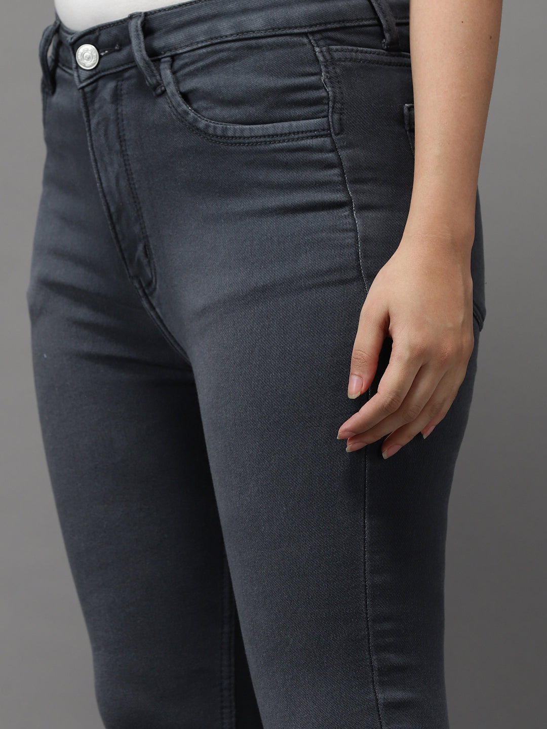 Women's Grey Solid Skinny Fit Denim Jeans