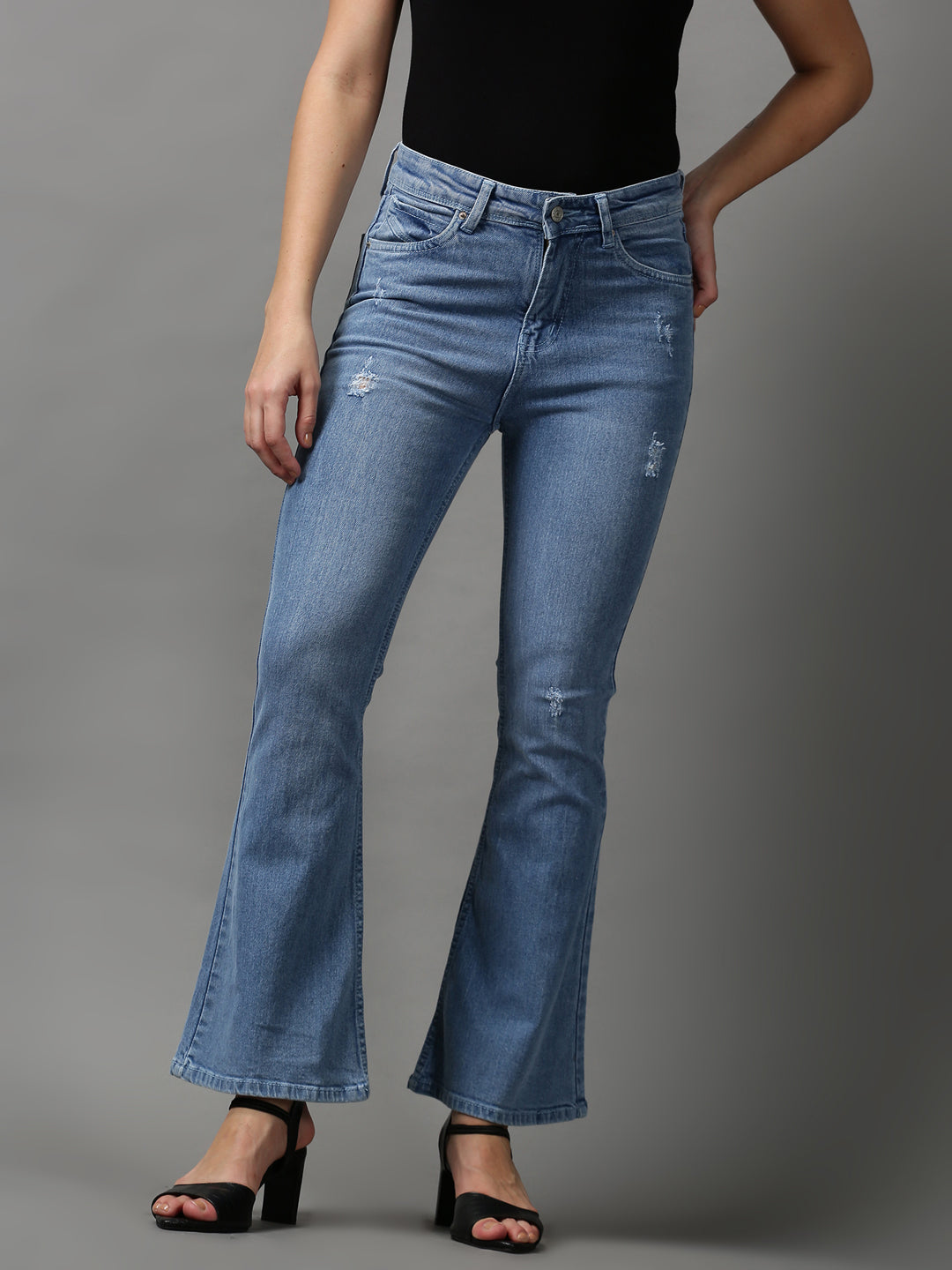 Women's Blue Solid Bootcut Denim Jeans