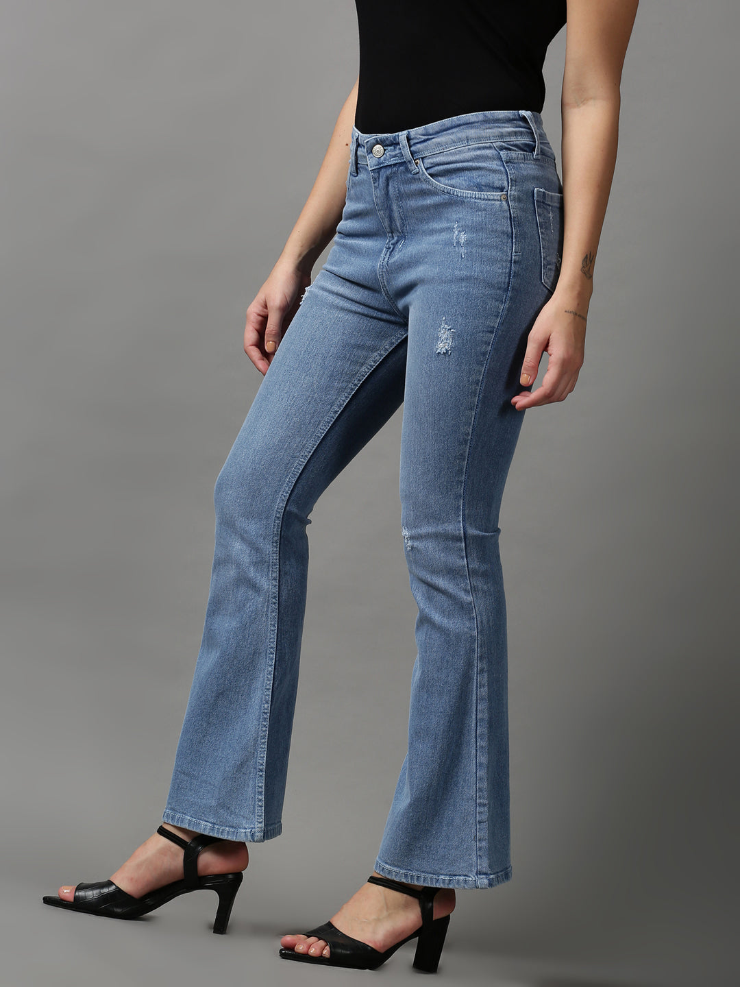 Women's Blue Solid Bootcut Denim Jeans