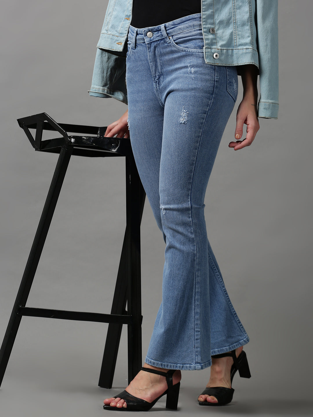 Women's Blue Solid Bootcut Denim Jeans