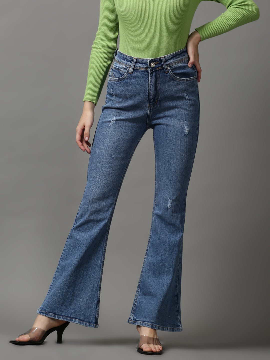 Women's Blue Solid Bootcut Denim Jeans