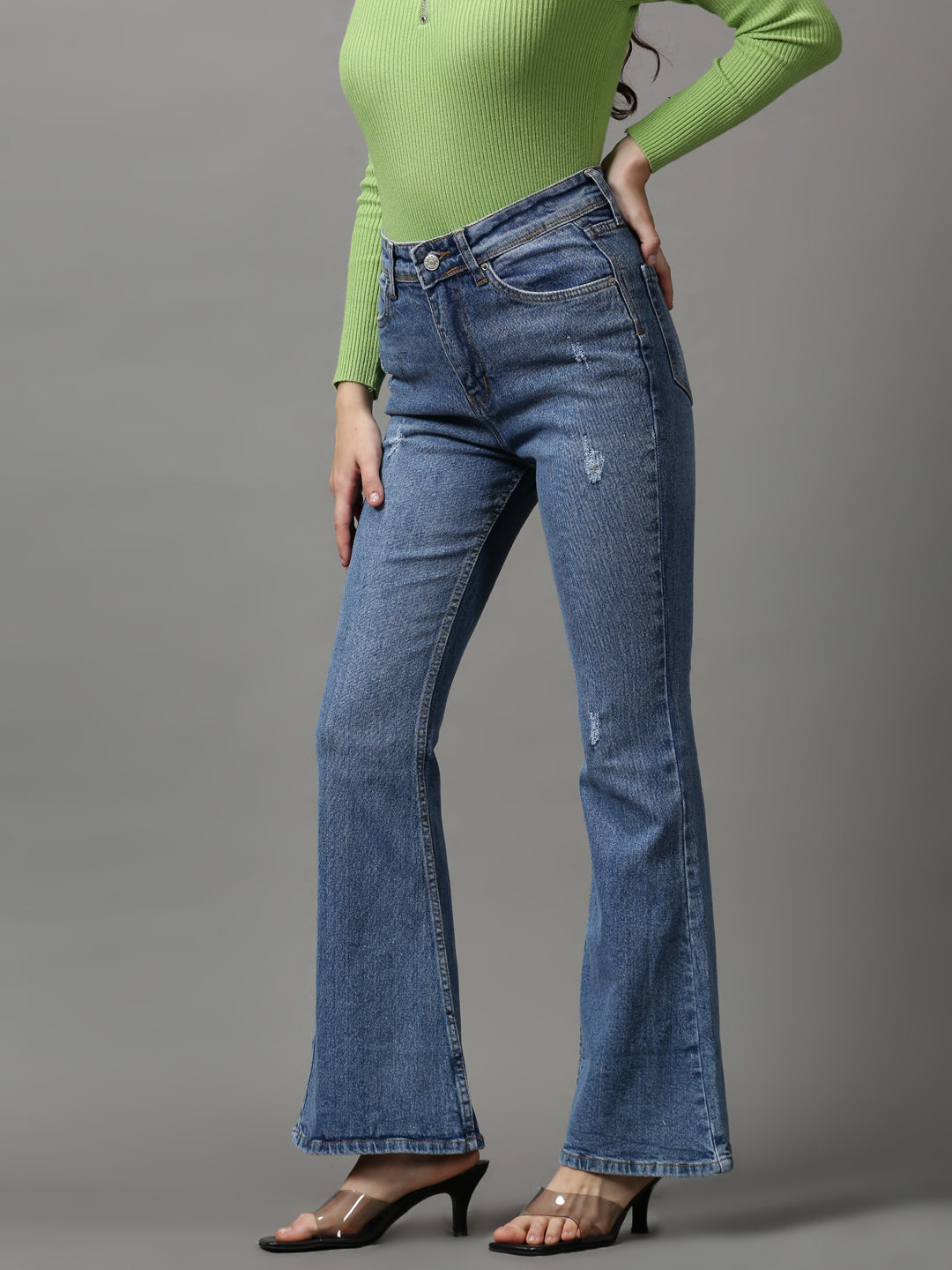 Women's Blue Solid Bootcut Denim Jeans