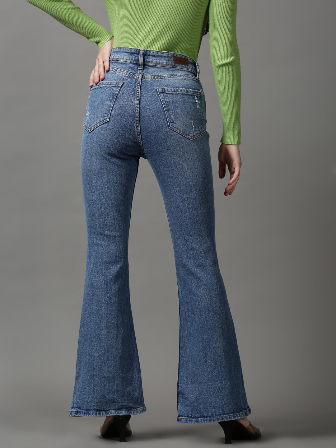 Women's Blue Solid Bootcut Denim Jeans