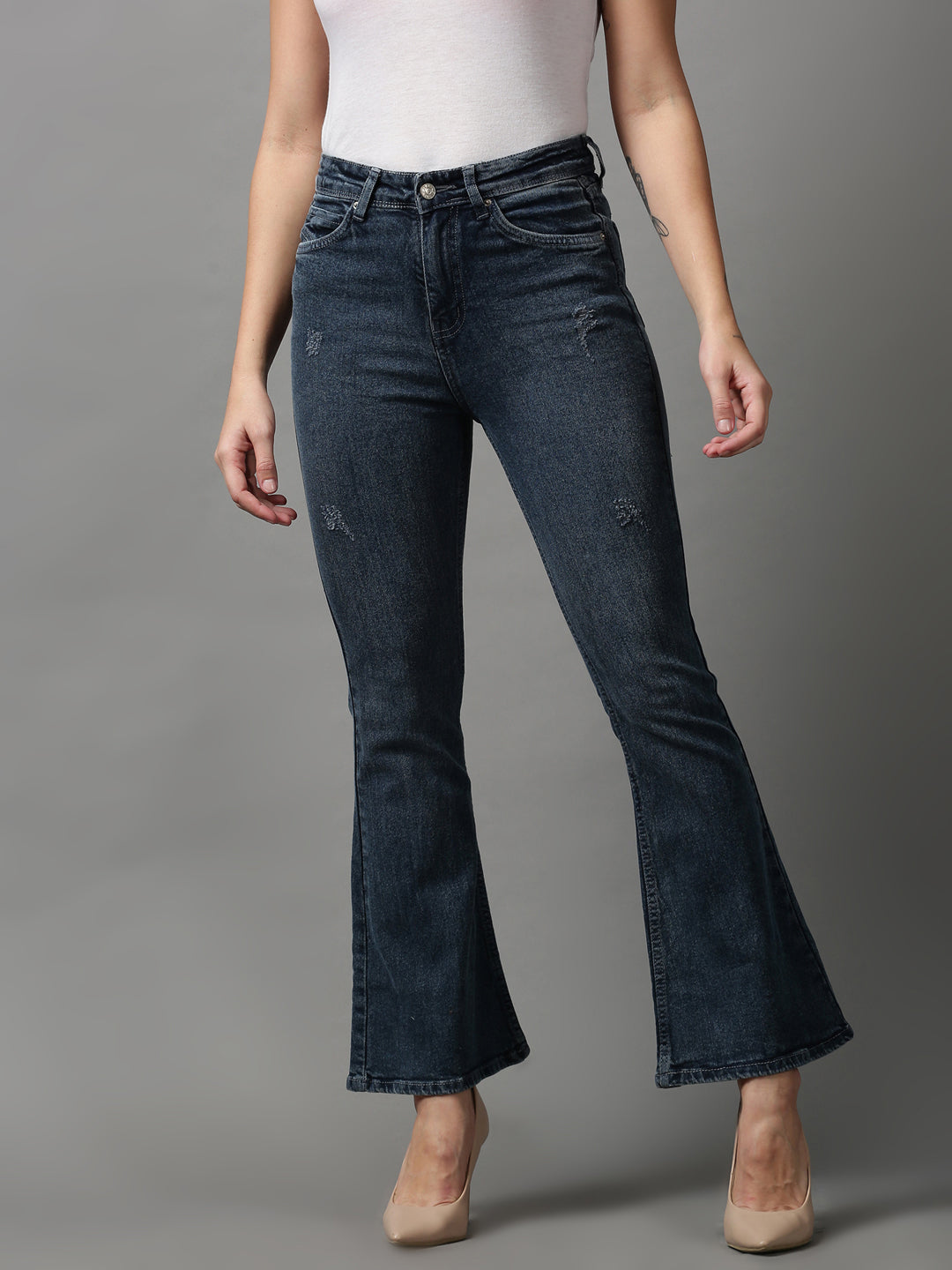 Women's Blue Solid Bootcut Denim Jeans