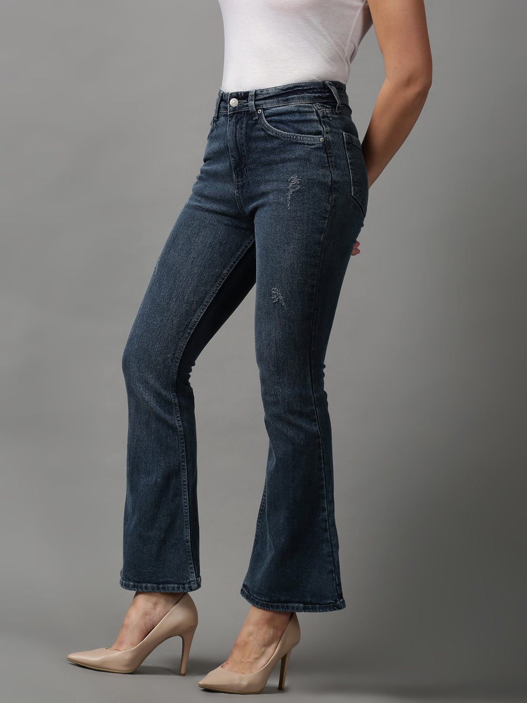 Women's Blue Solid Bootcut Denim Jeans