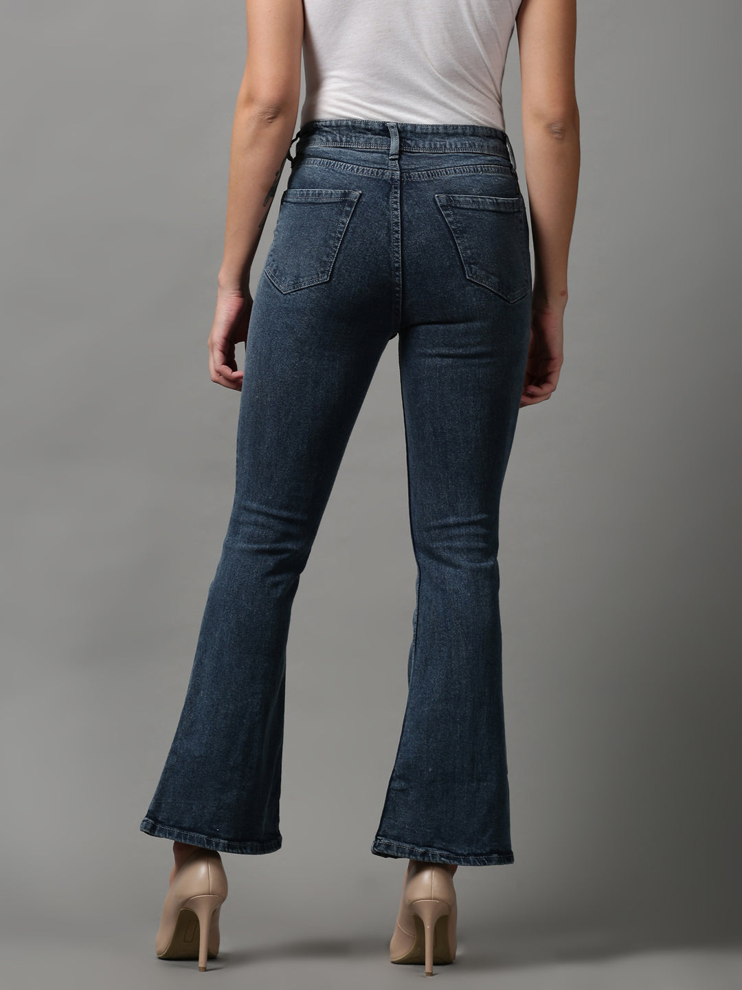 Women's Blue Solid Bootcut Denim Jeans